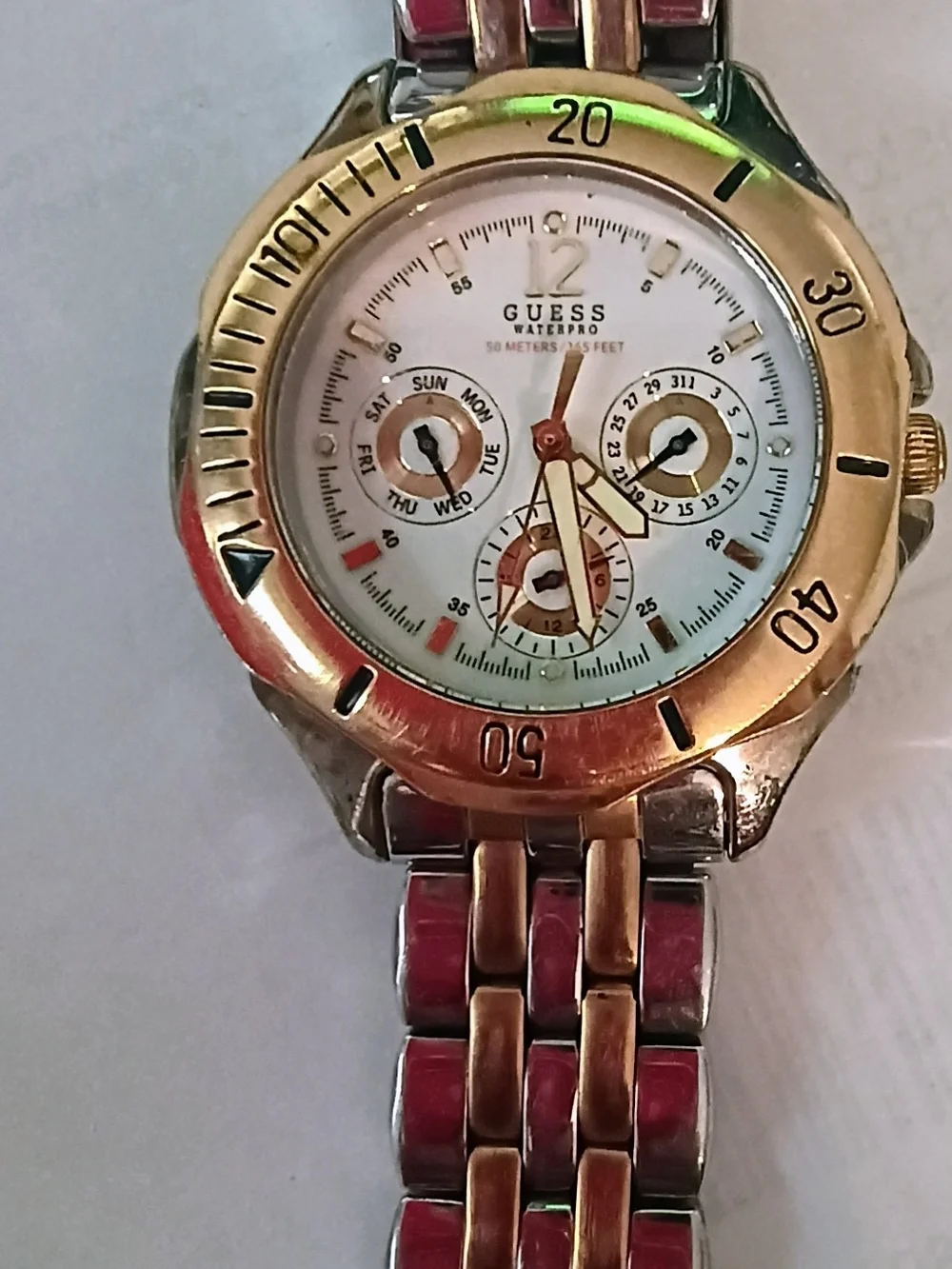 GUESS Two-Tone Gold and Silver Men's Chronograph Watch with White Dial